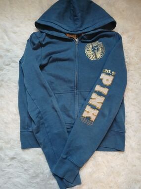 PINK Victoria's Secret Teal Blue Zip-Up Hoodie with Hood